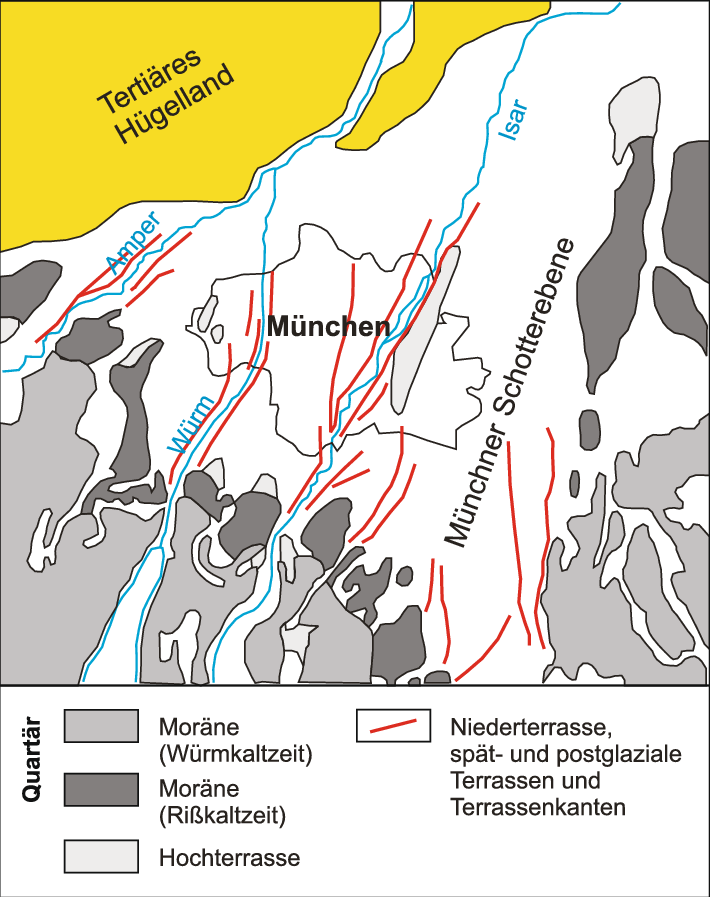 Vereinfachte geologische Karte der Region München (nach BAUER et al. 2006) @ Prof. Dr. Richard Höfling